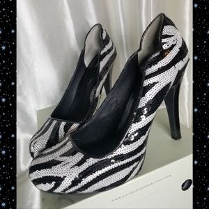 Lovely People Sequined Zebra Heels
